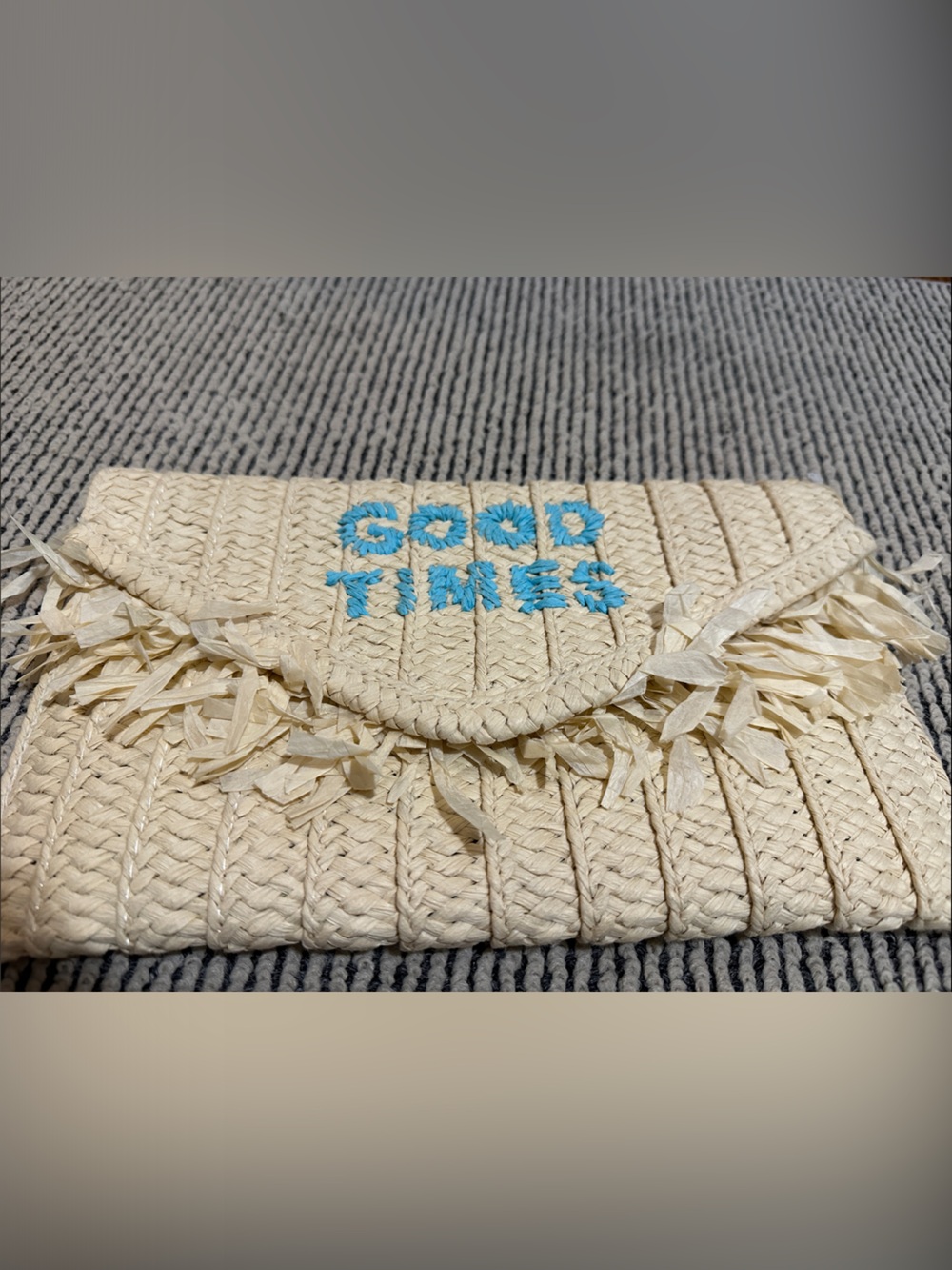 btb Los Angeles 'Good Times' Straw Clutch - Natural with Blue Embroidery